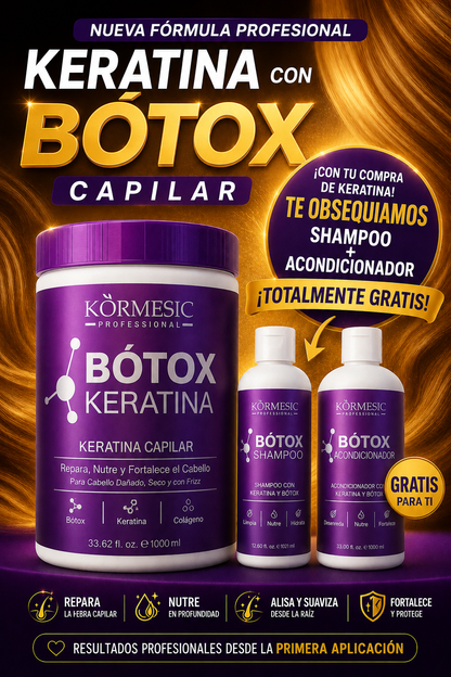 Keratina con Botox Kormesic + Shampoo y Acondicionador GRATIS